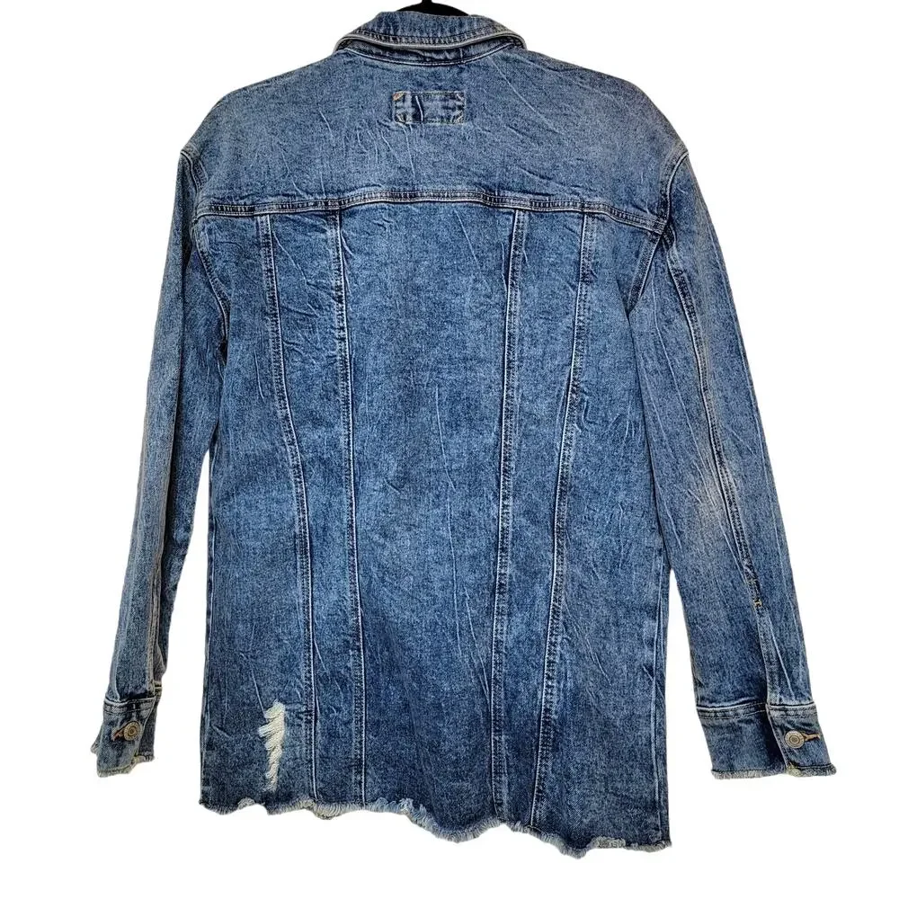 Maurices Vintage Girlfriend Distressed Long Denim Jacket Women Sz S - Picture 4 of 8